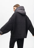 Short Two-Material Coat with Hood