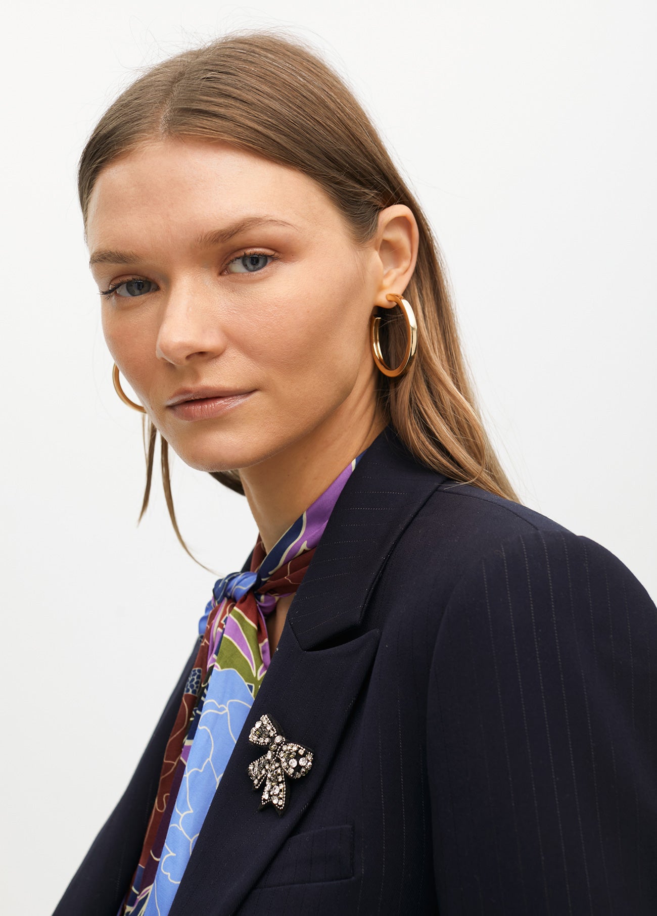 Pinstripe Blazer with Jewel Detail Lapel