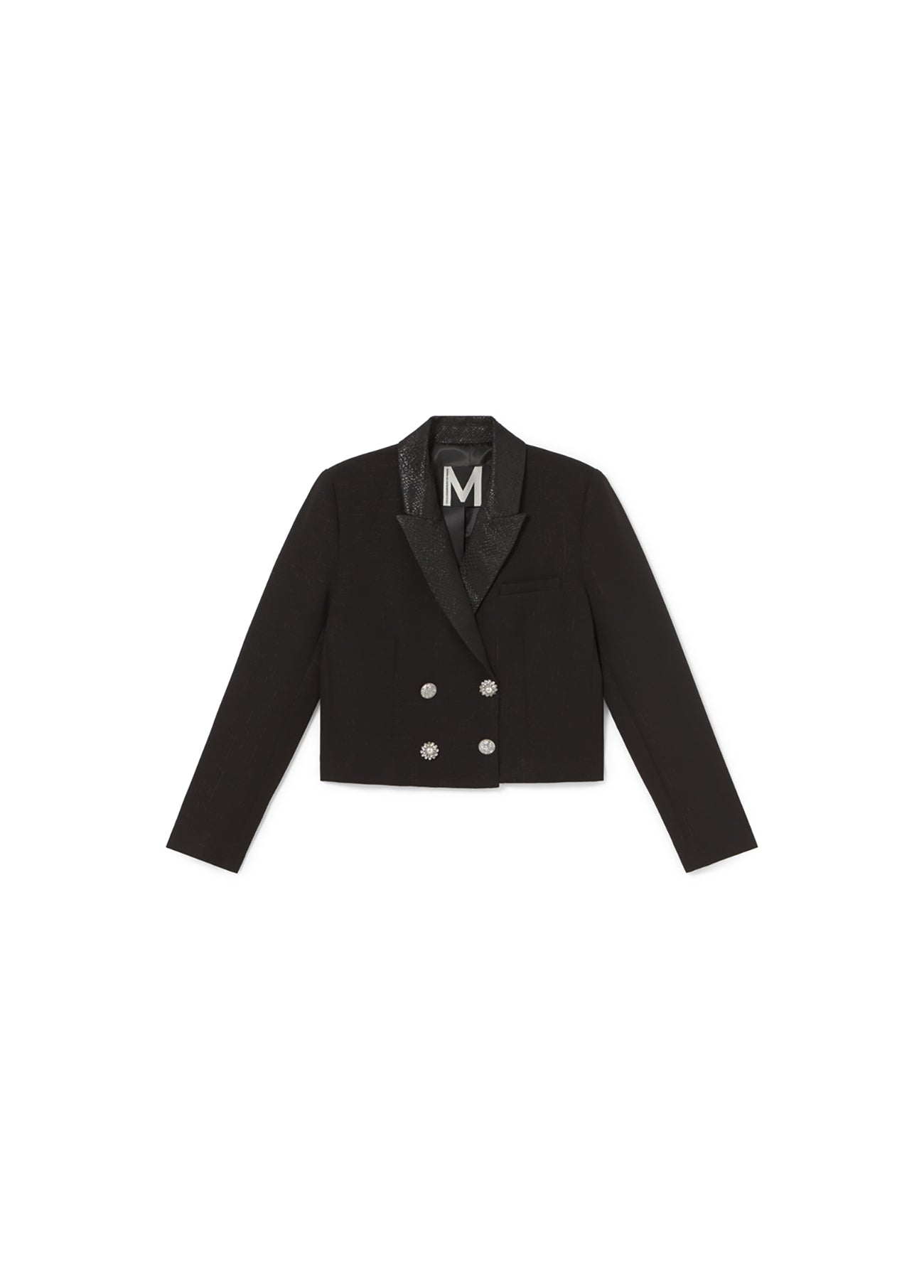 Short Blazer with Animal Print Lapel and Jewel Buttons