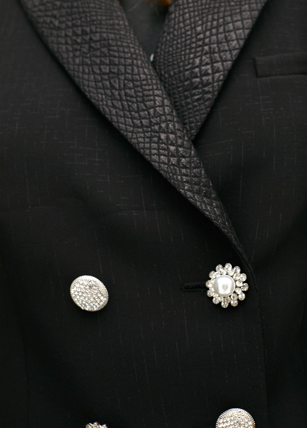 Short Blazer with Animal Print Lapel and Jewel Buttons