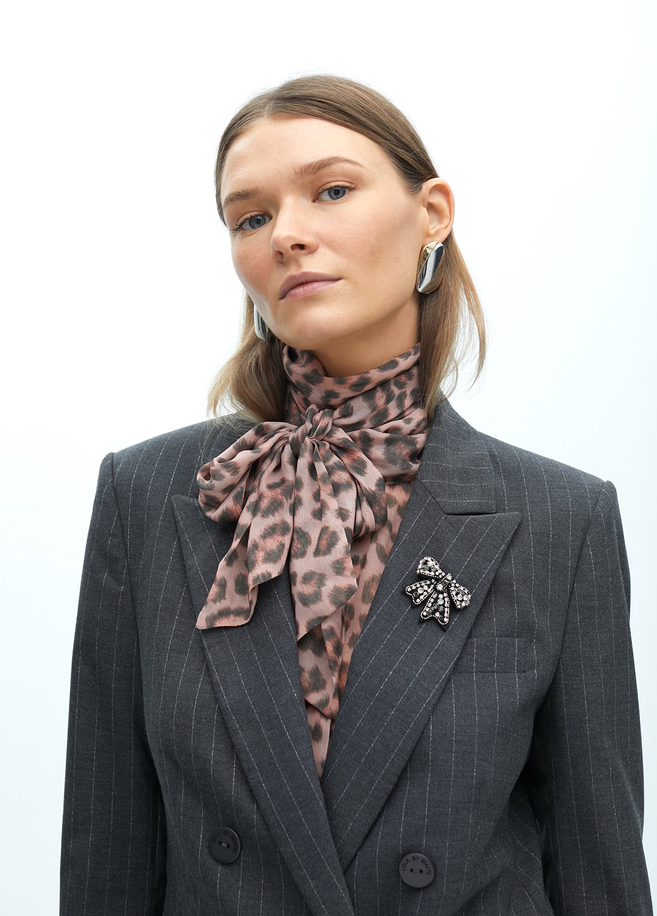 Pinstripe Blazer with Jewel Detail on Lapel