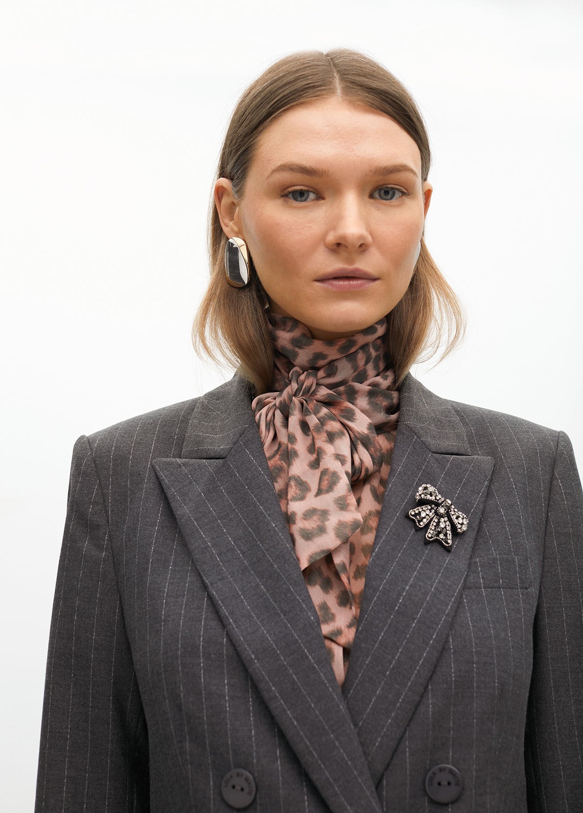 Pinstripe Blazer with Jewel Detail on Lapel