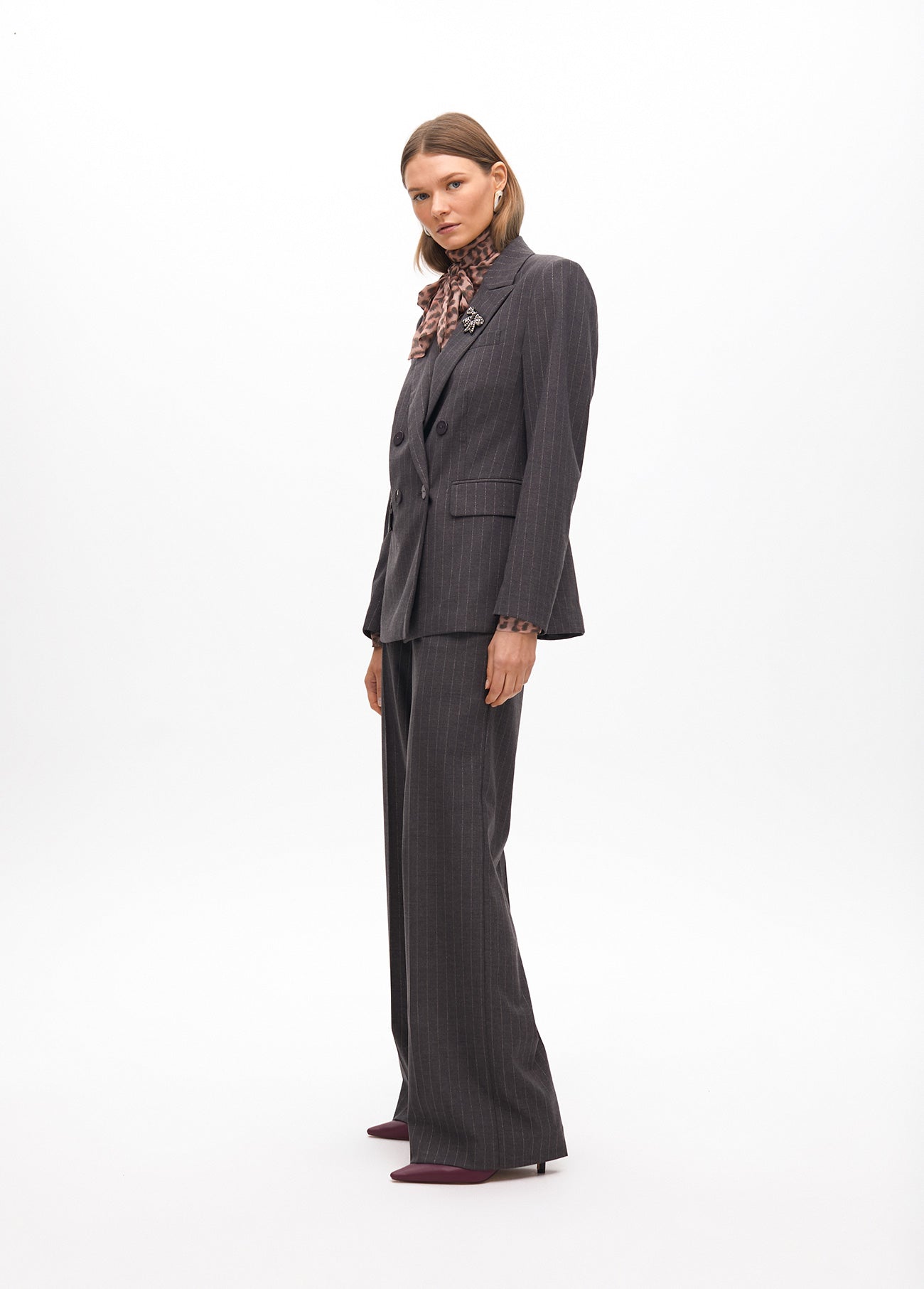 Pinstripe Blazer with Jewel Detail on Lapel