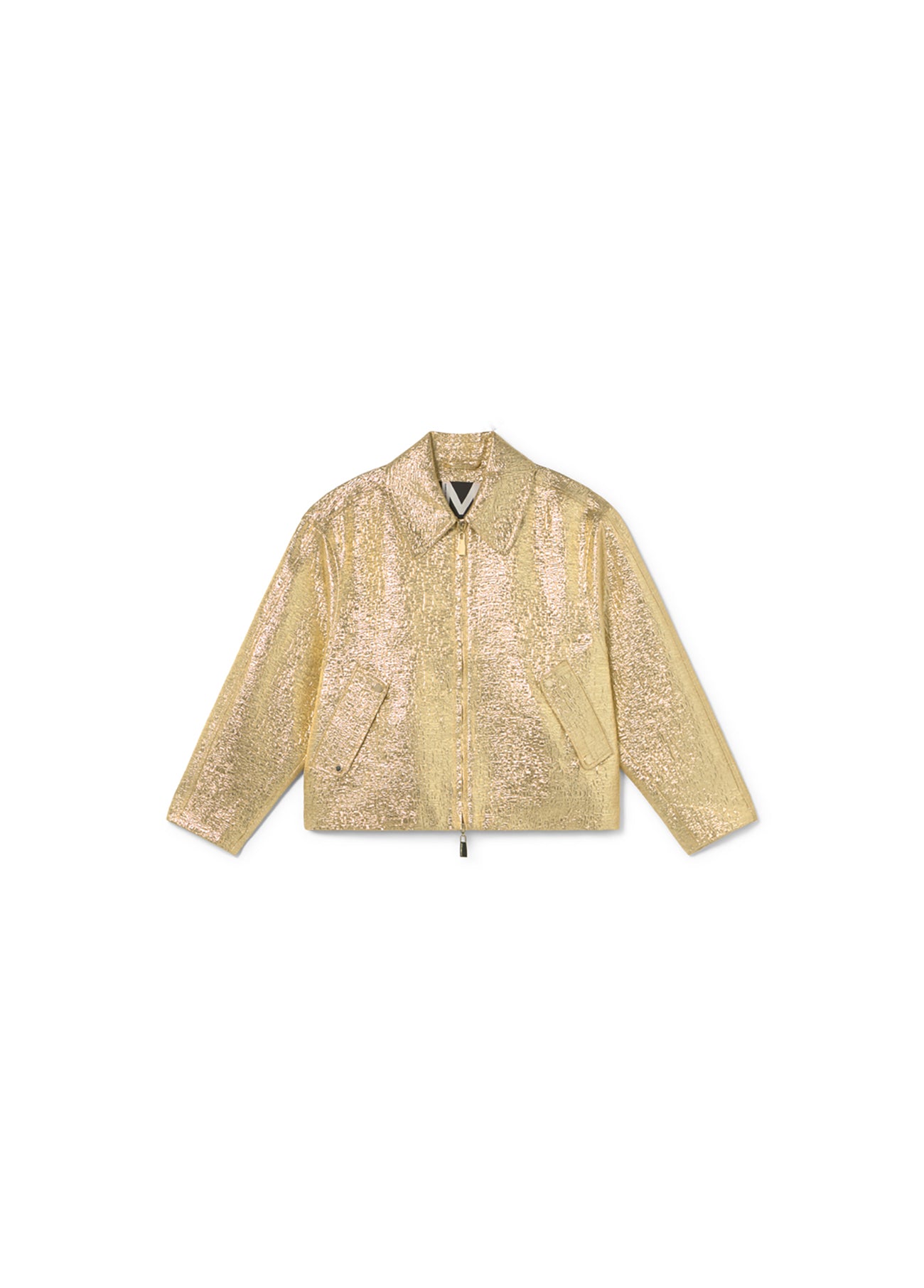 Crackle Effect Gold Bomber Jacket
