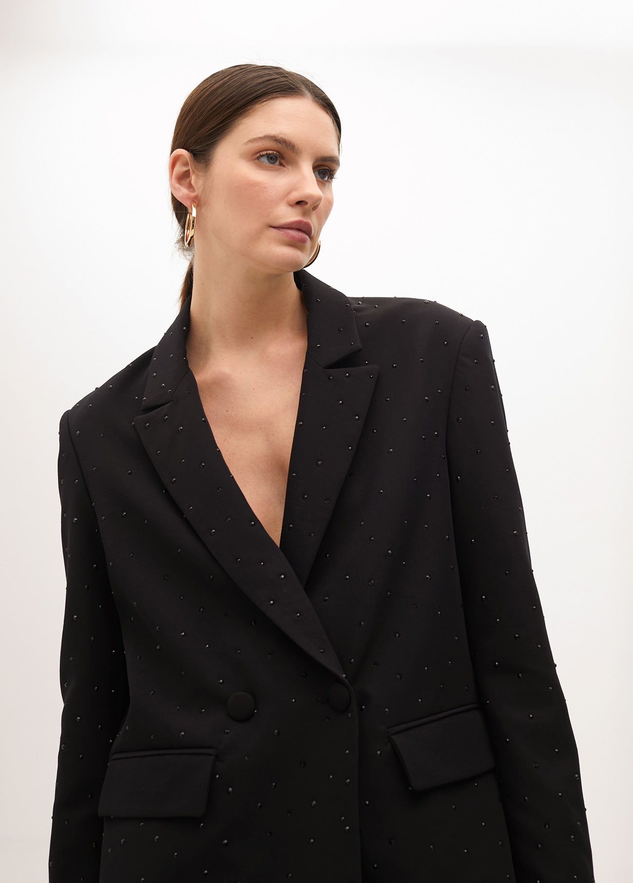 Straight Blazer with Rhinestone Double Breasted