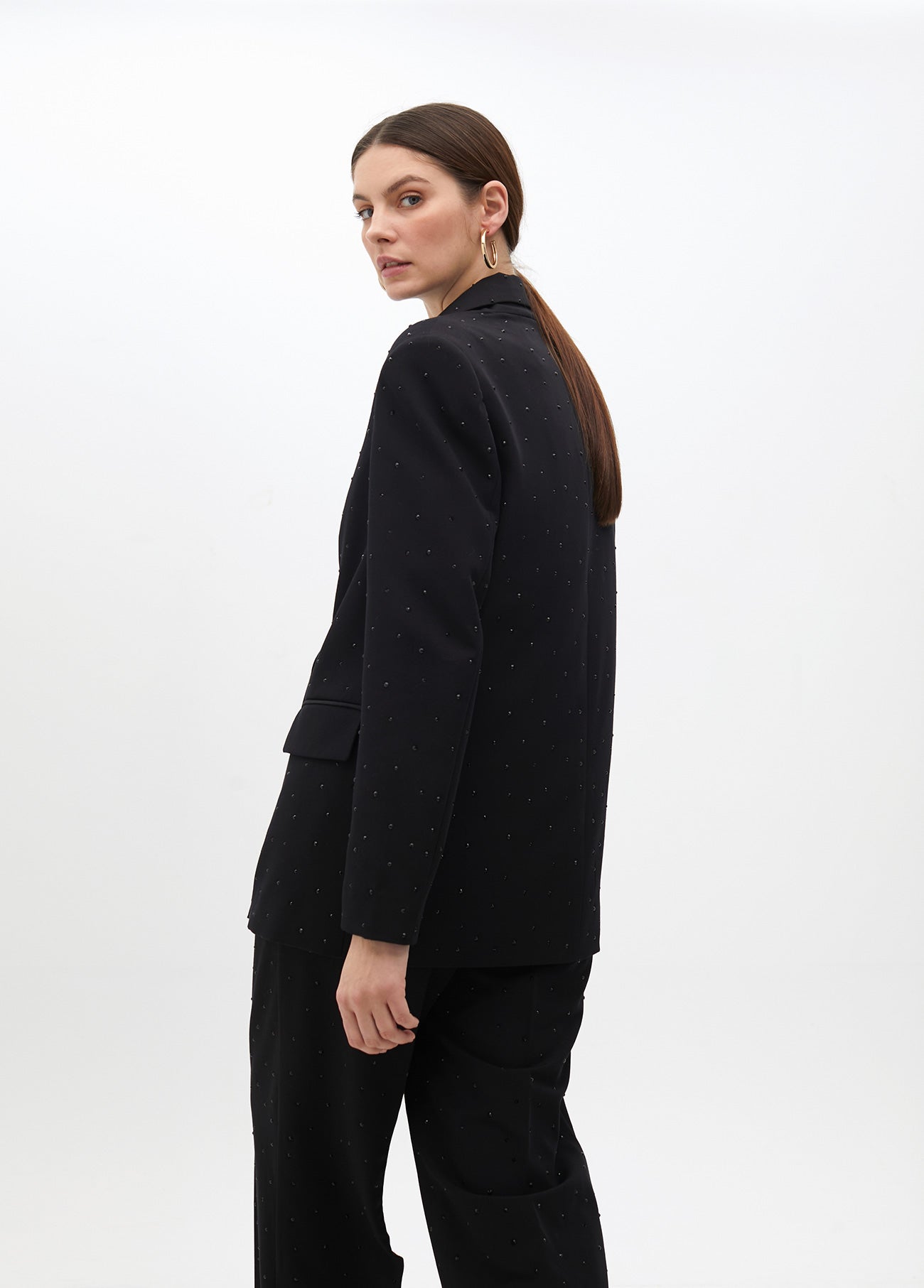 Straight Blazer with Rhinestone Double Breasted