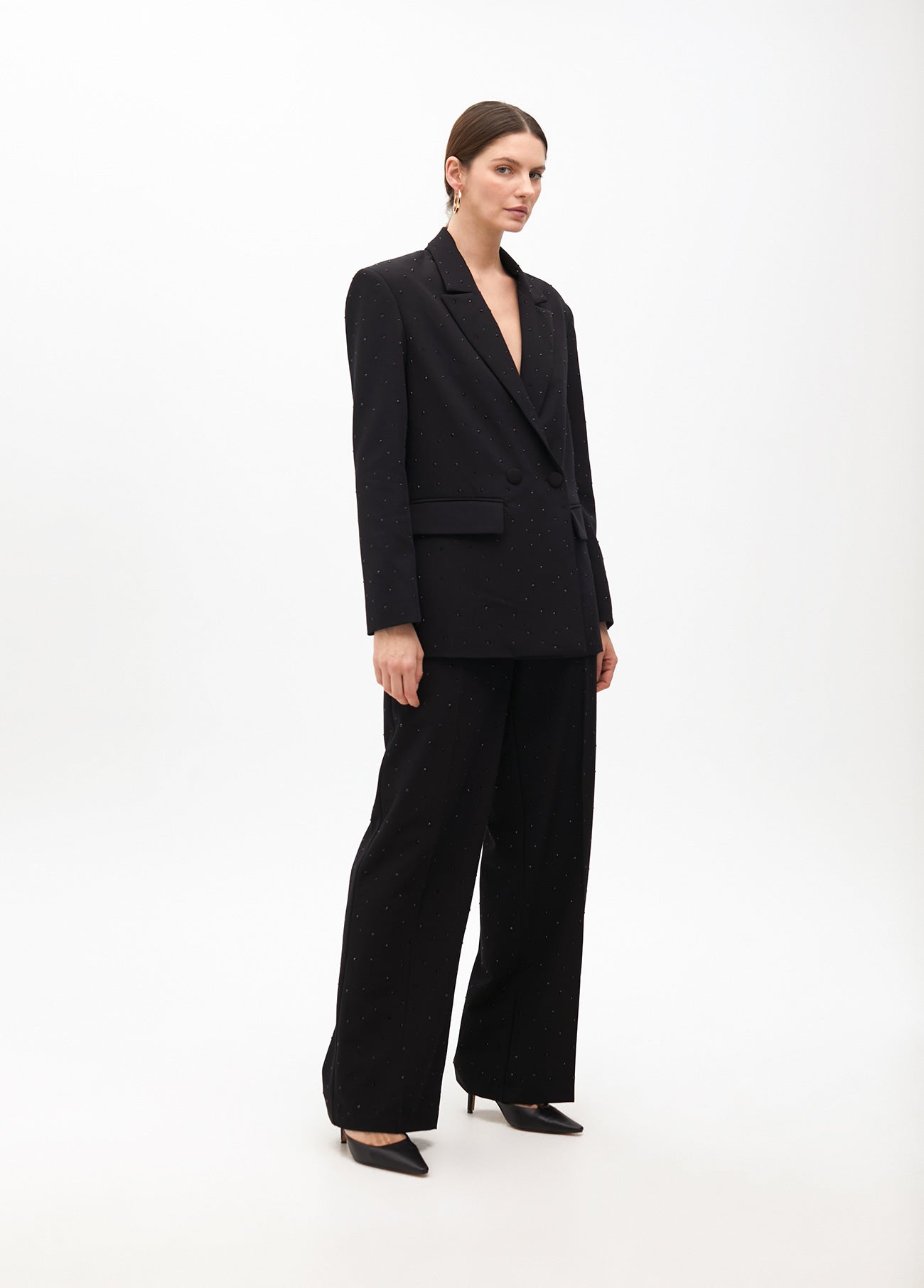 Straight Blazer with Rhinestone Double Breasted