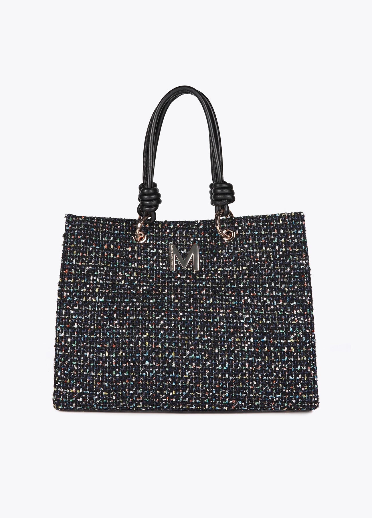 Tweed Bag with Faux Leather Handles