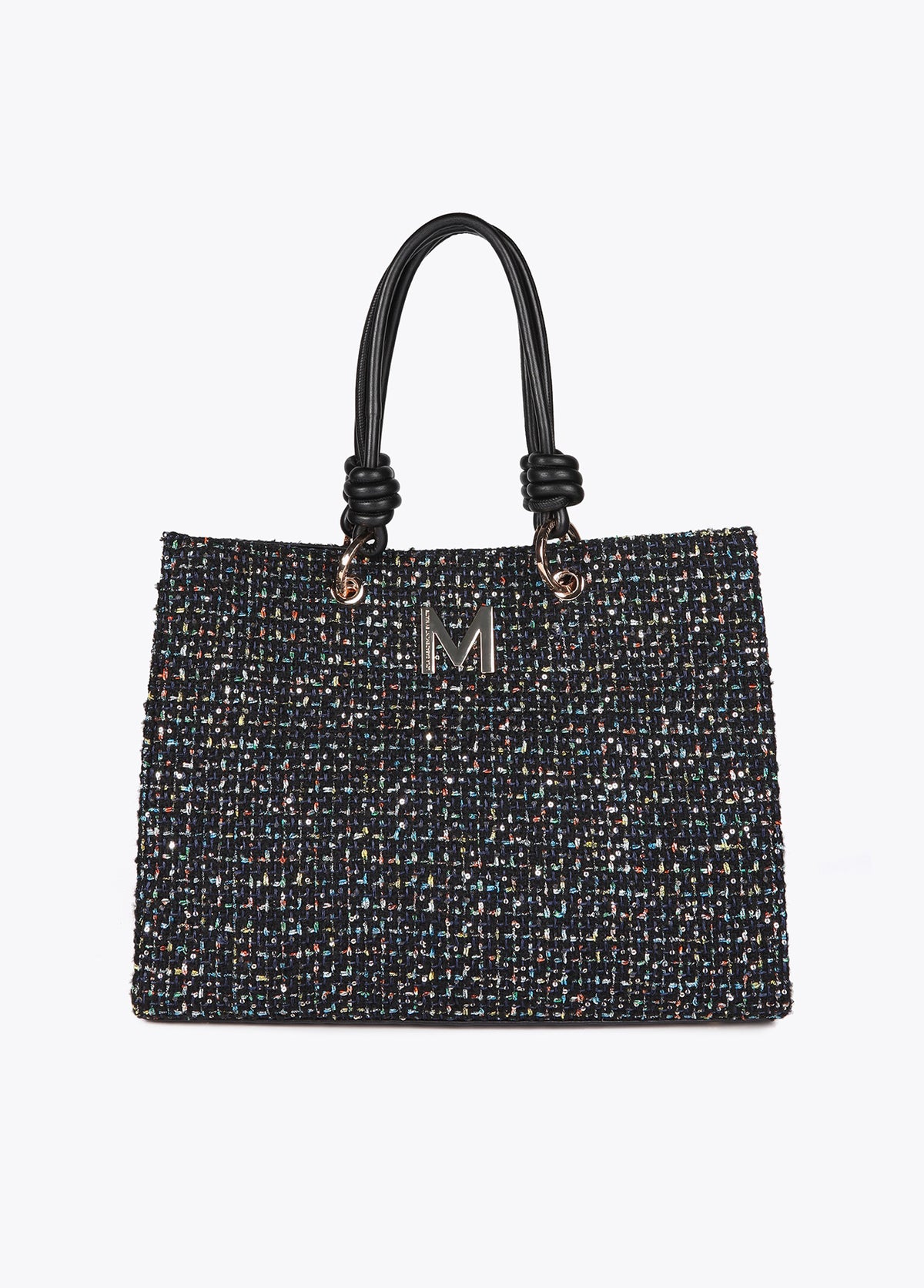 Tweed Bag with Faux Leather Handles
