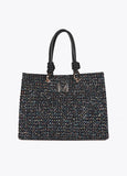 Tweed Bag with Faux Leather Handles