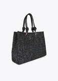Tweed Bag with Faux Leather Handles