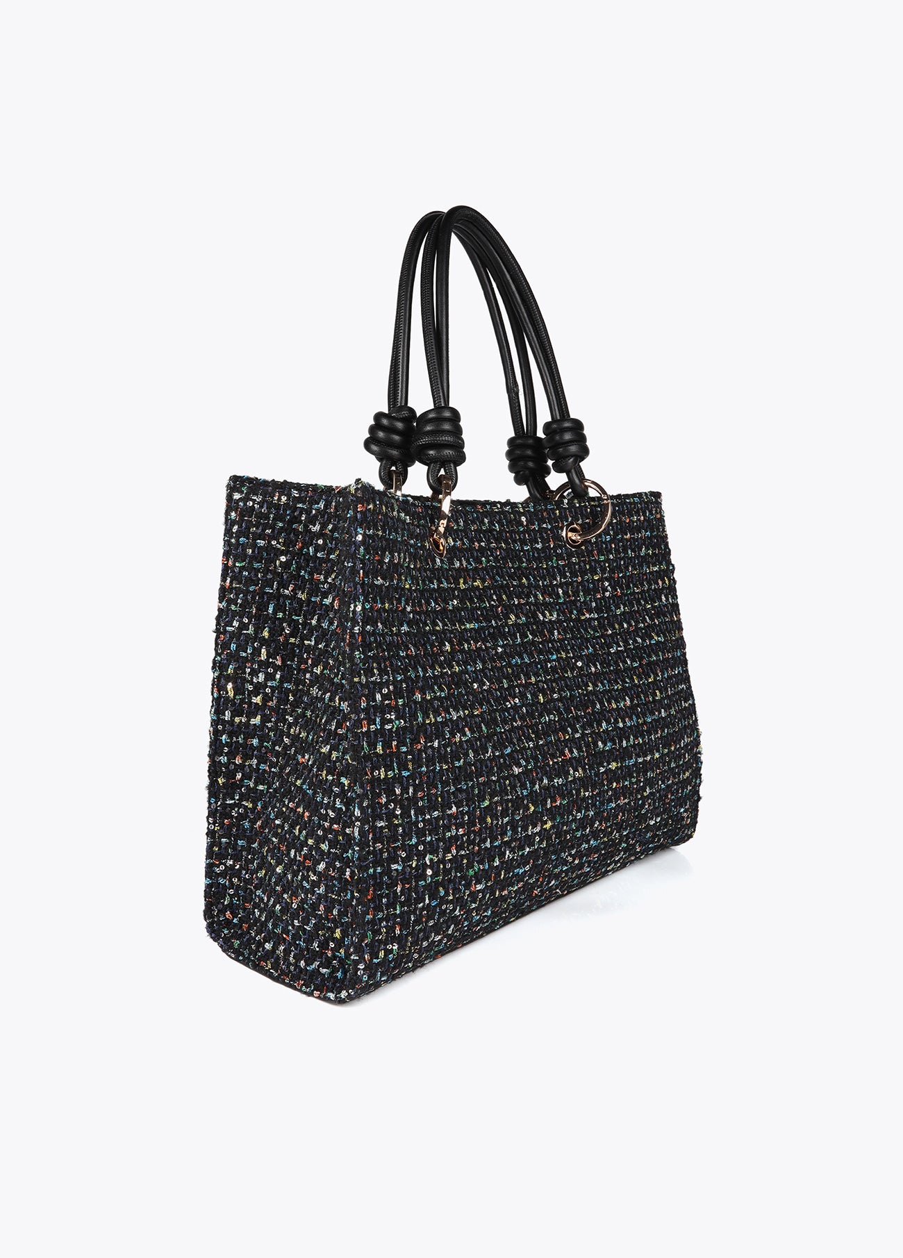 Tweed Bag with Faux Leather Handles