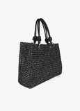 Tweed Bag with Faux Leather Handles