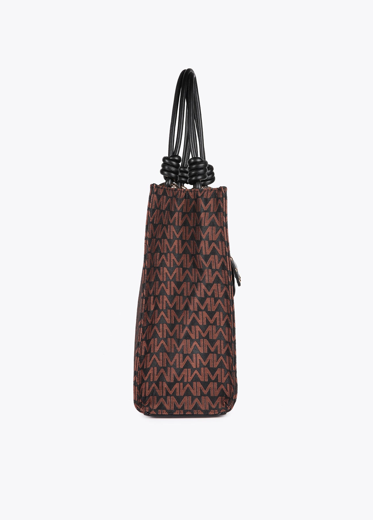 Jacquard Monogram Bag with Faux Leather Handles and Wallet Charm