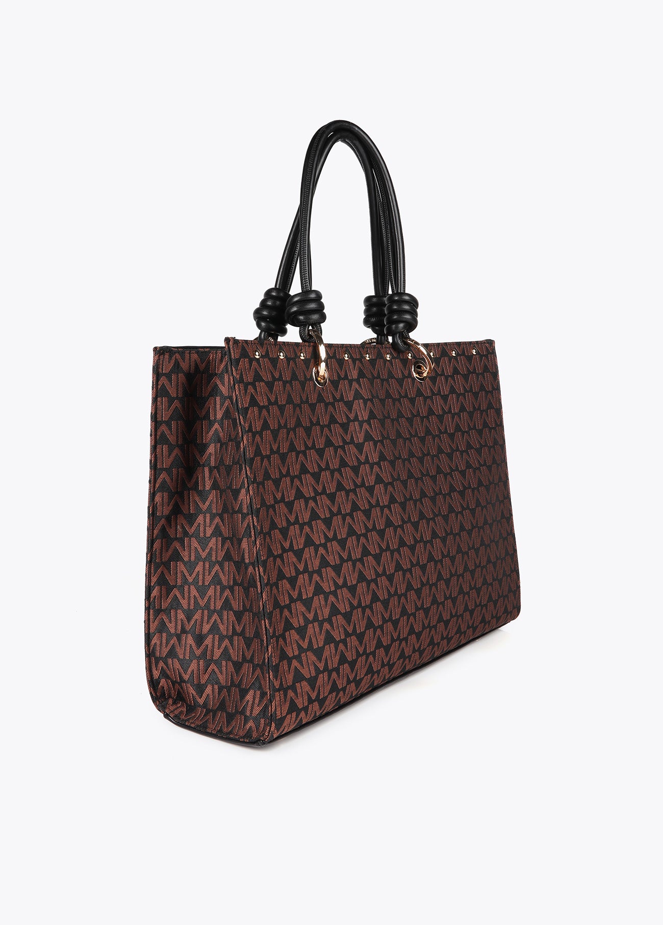 Jacquard Monogram Bag with Faux Leather Handles and Wallet Charm