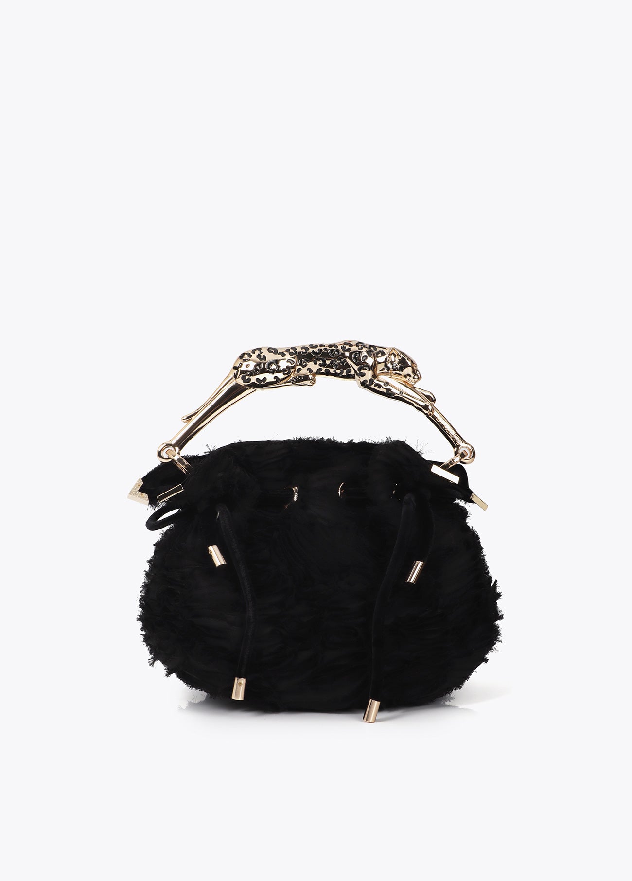 Fantasy Rosette Fabric Bag with Metal Leopard Handle