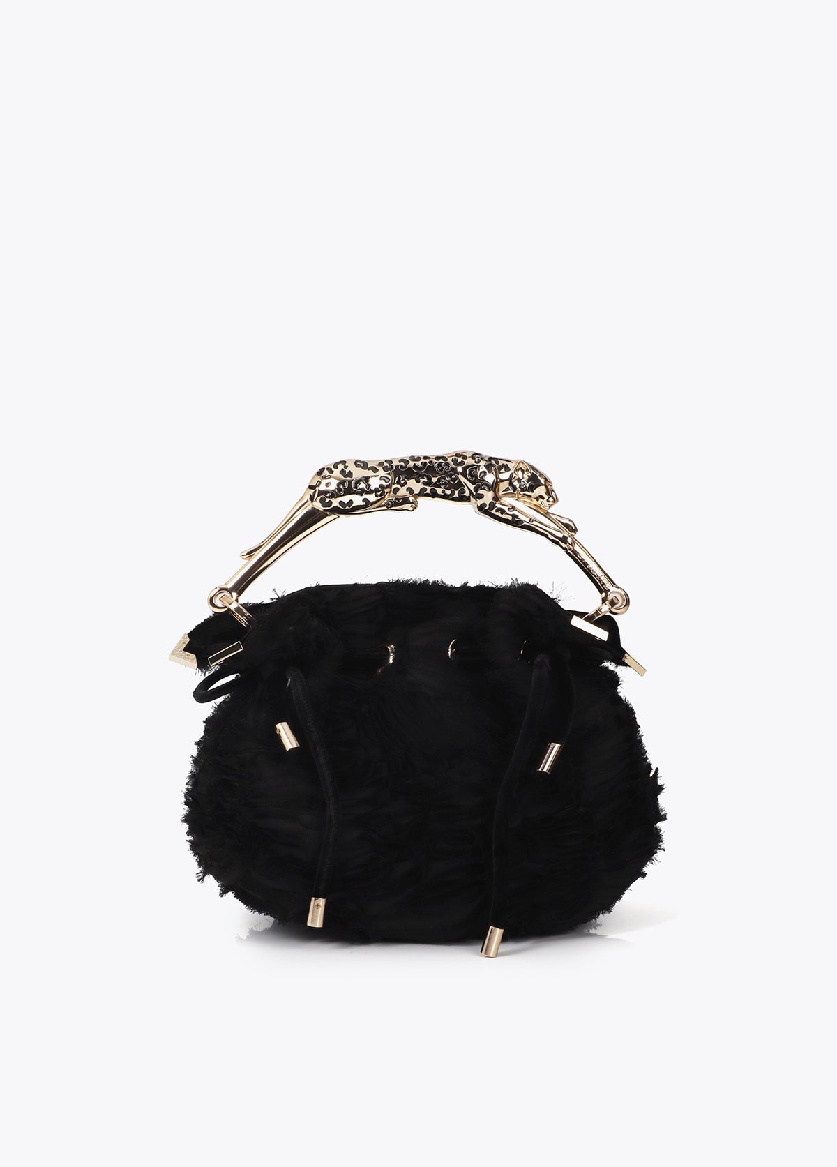 Fantasy Rosette Fabric Bag with Metal Leopard Handle