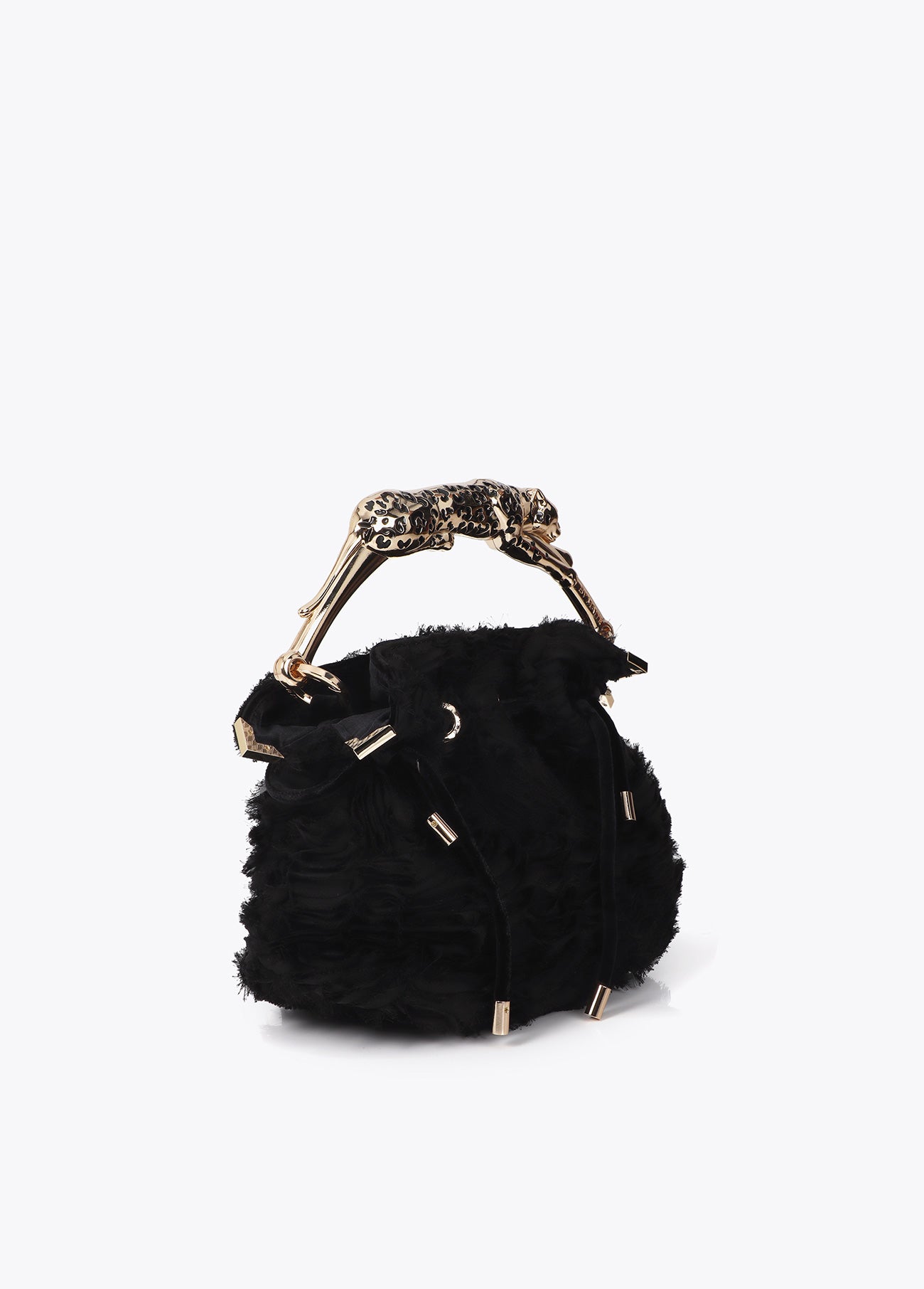 Fantasy Rosette Fabric Bag with Metal Leopard Handle