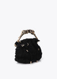 Fantasy Rosette Fabric Bag with Metal Leopard Handle