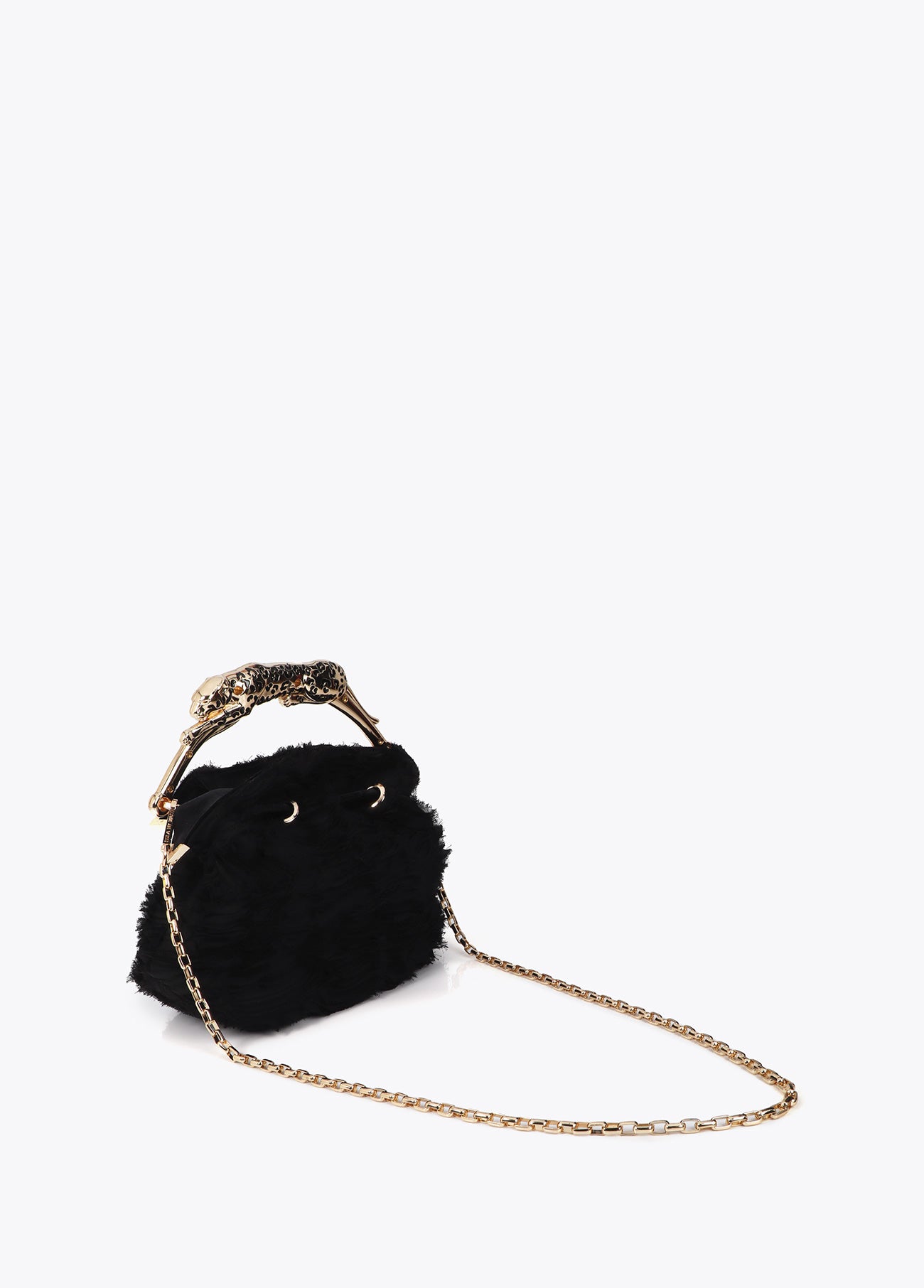 Fantasy Rosette Fabric Bag with Metal Leopard Handle