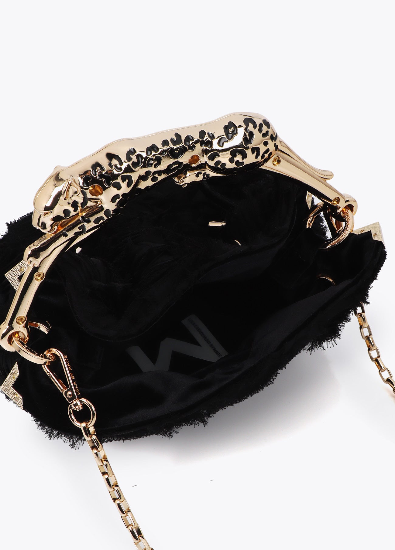 Fantasy Rosette Fabric Bag with Metal Leopard Handle
