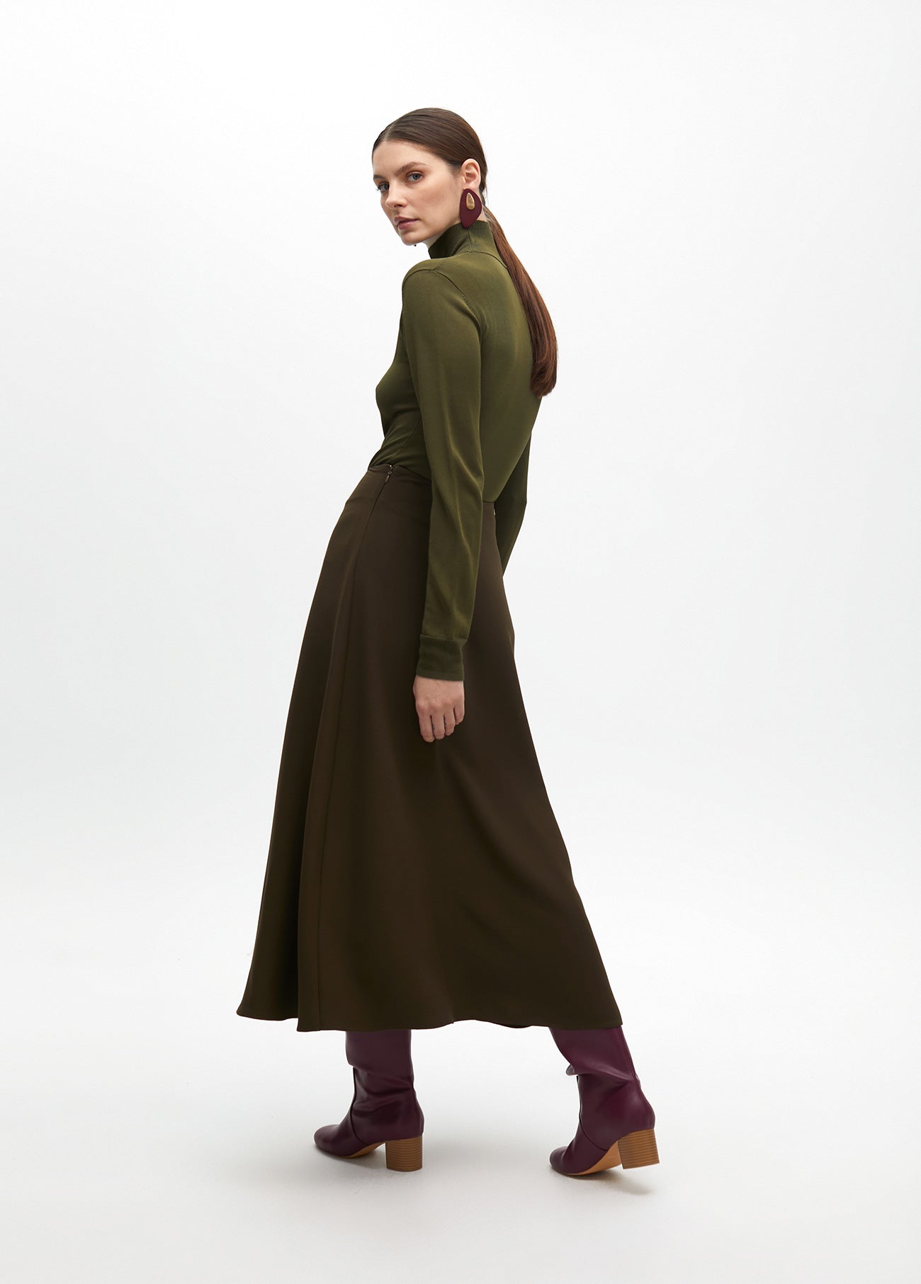 Midi Crepe A-line Skirt