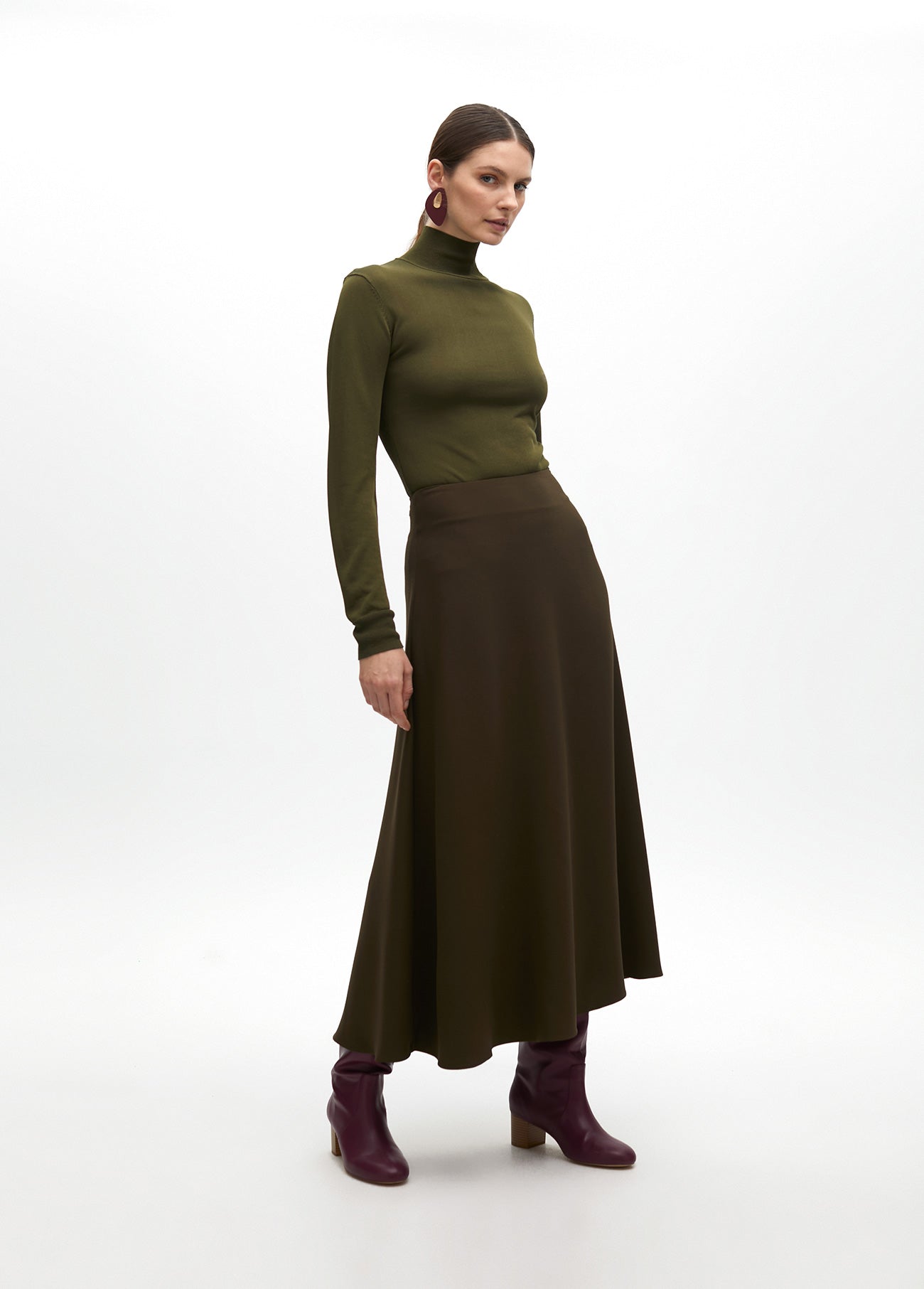 Midi Crepe A-line Skirt
