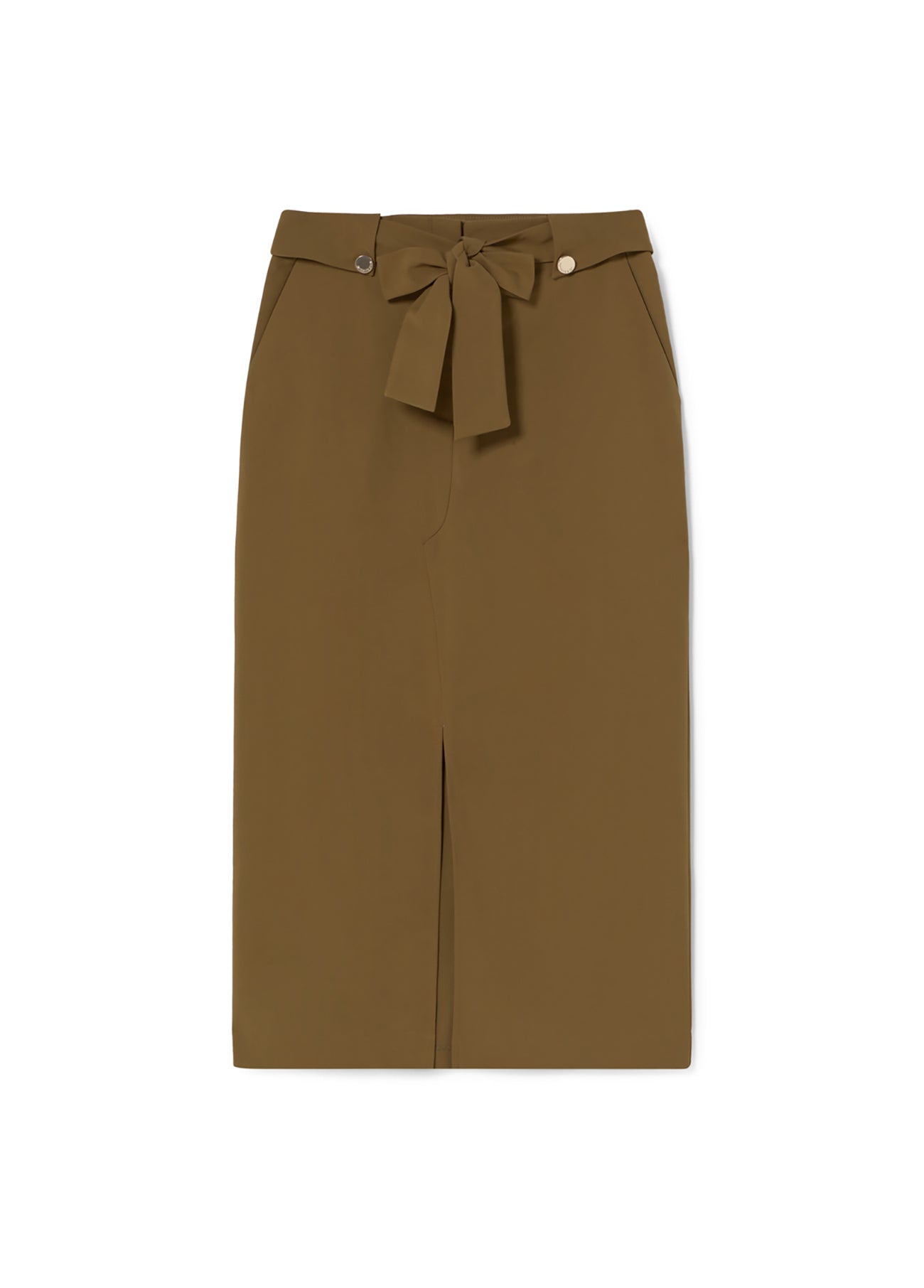 Midi Skirt with Bow Belt and Button Details