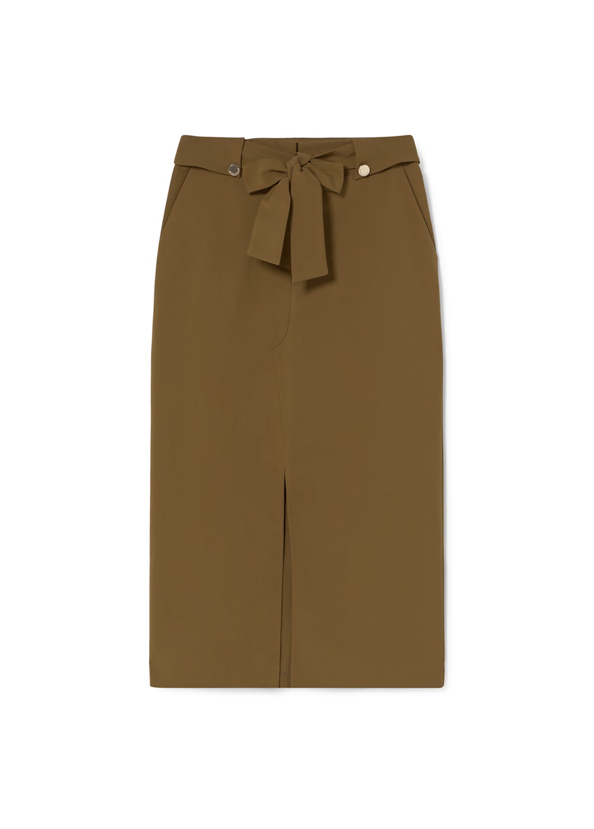 Midi Skirt with Bow Belt and Button Details