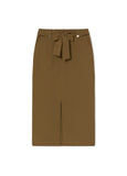 Midi Skirt with Bow Belt and Button Details