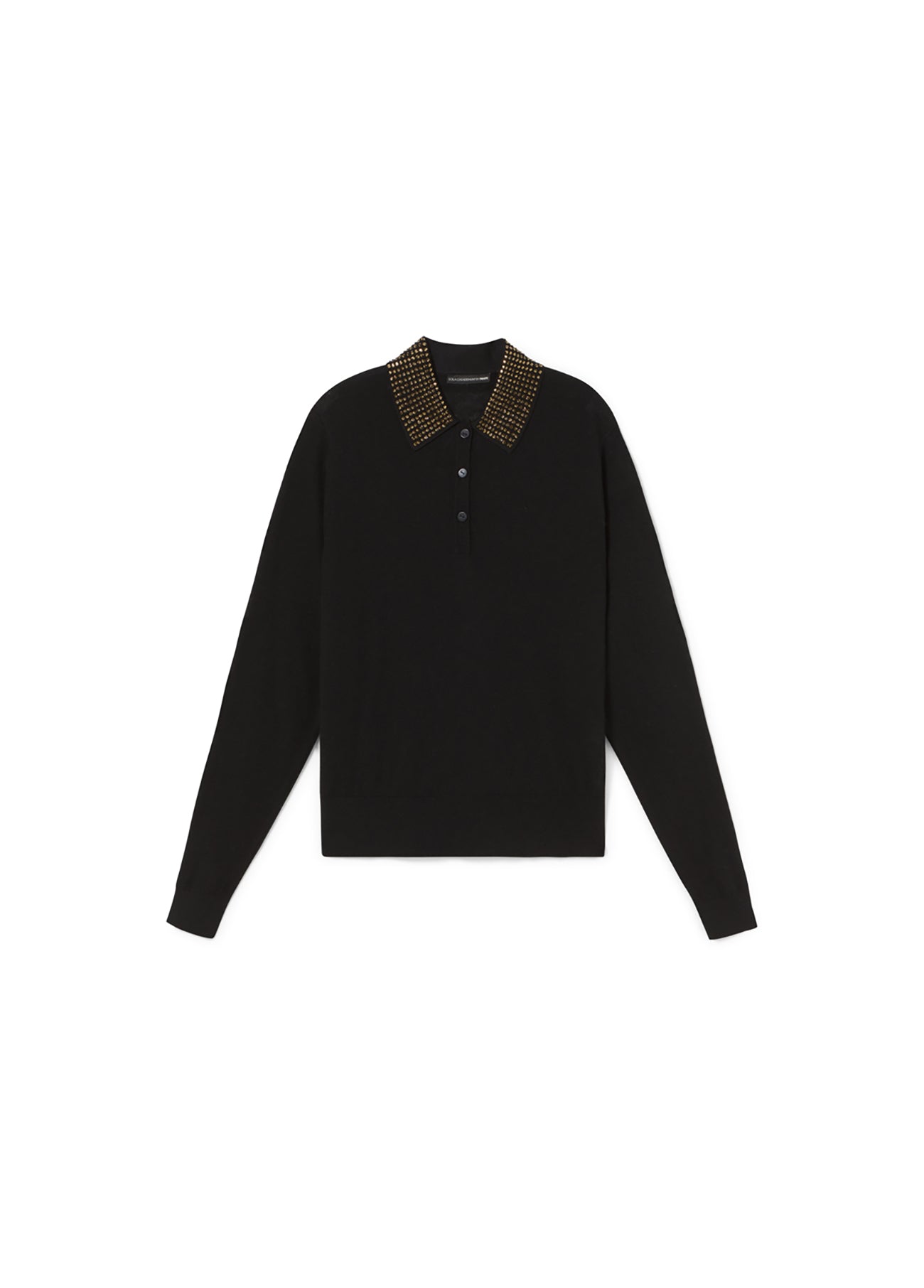 Polo Style Sweater with Rhinestone Collar