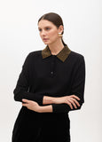 Polo Style Sweater with Rhinestone Collar