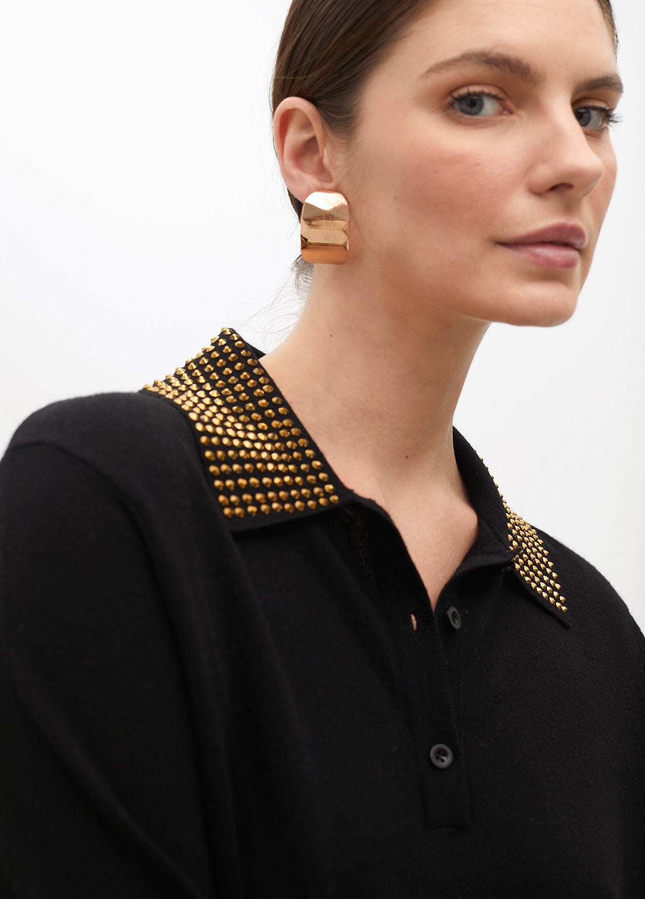 Polo Style Sweater with Rhinestone Collar