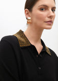 Polo Style Sweater with Rhinestone Collar
