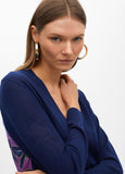 Short Fine Knit Cardigan with Printed Back