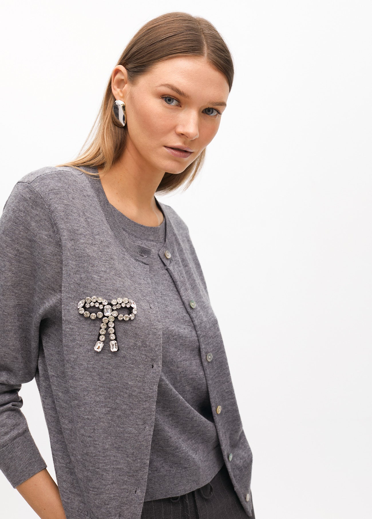 Two-Piece Cardigan with Bow Jewel