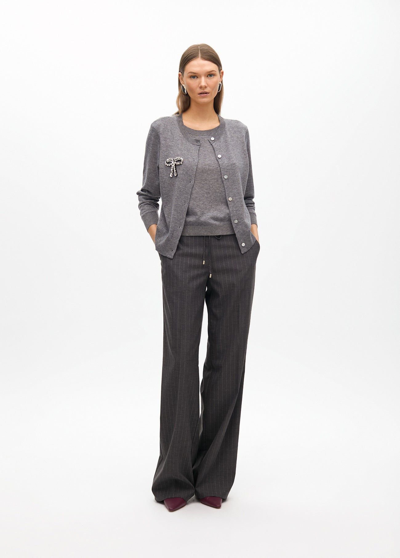 Two-Piece Cardigan with Bow Jewel