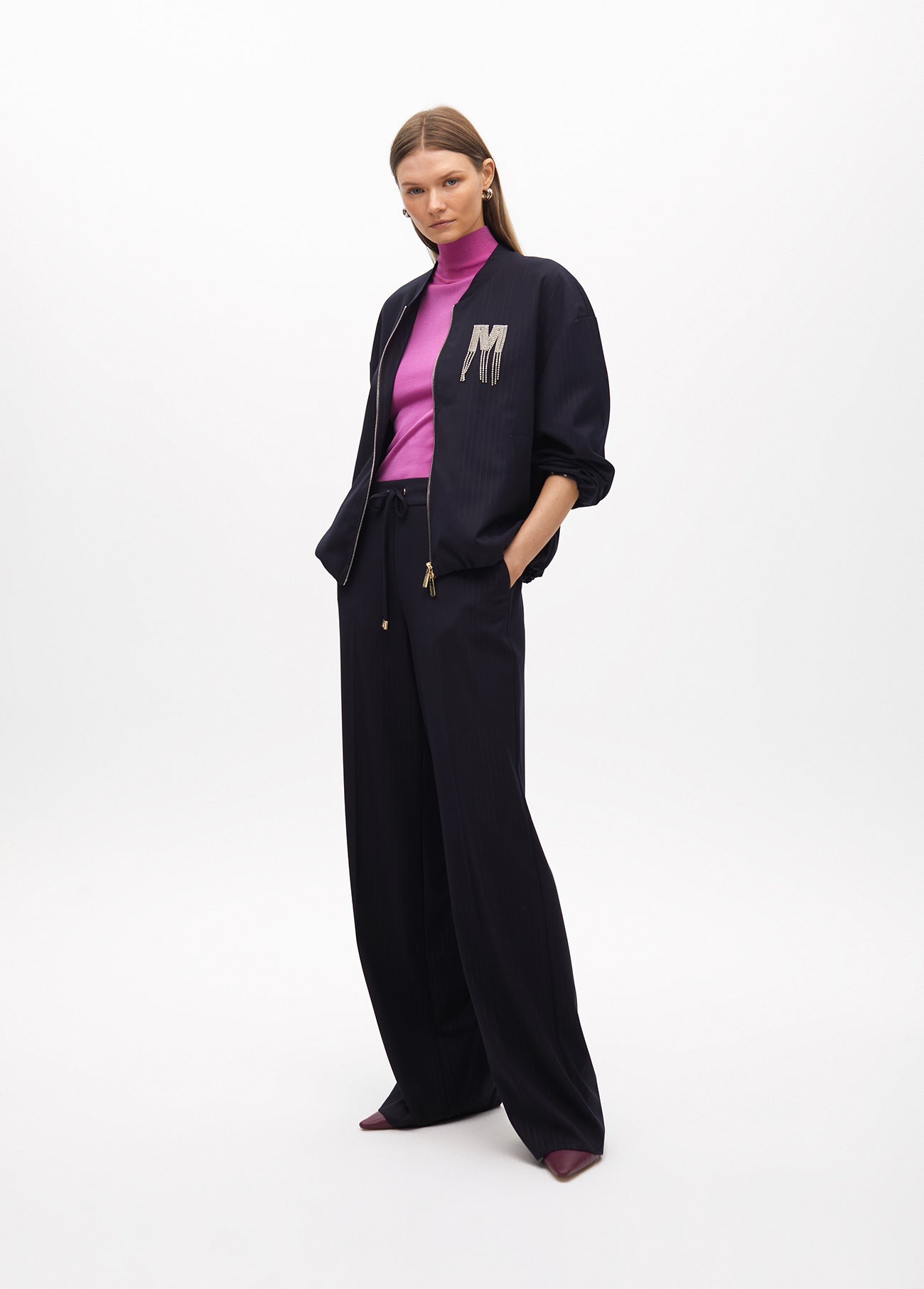 Straight Trousers with Pinstripe Elastic