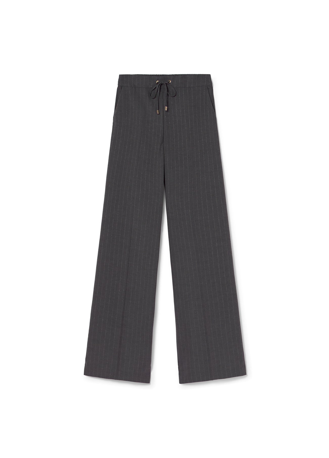 Straight Pinstripe Pants with Elastic Waist
