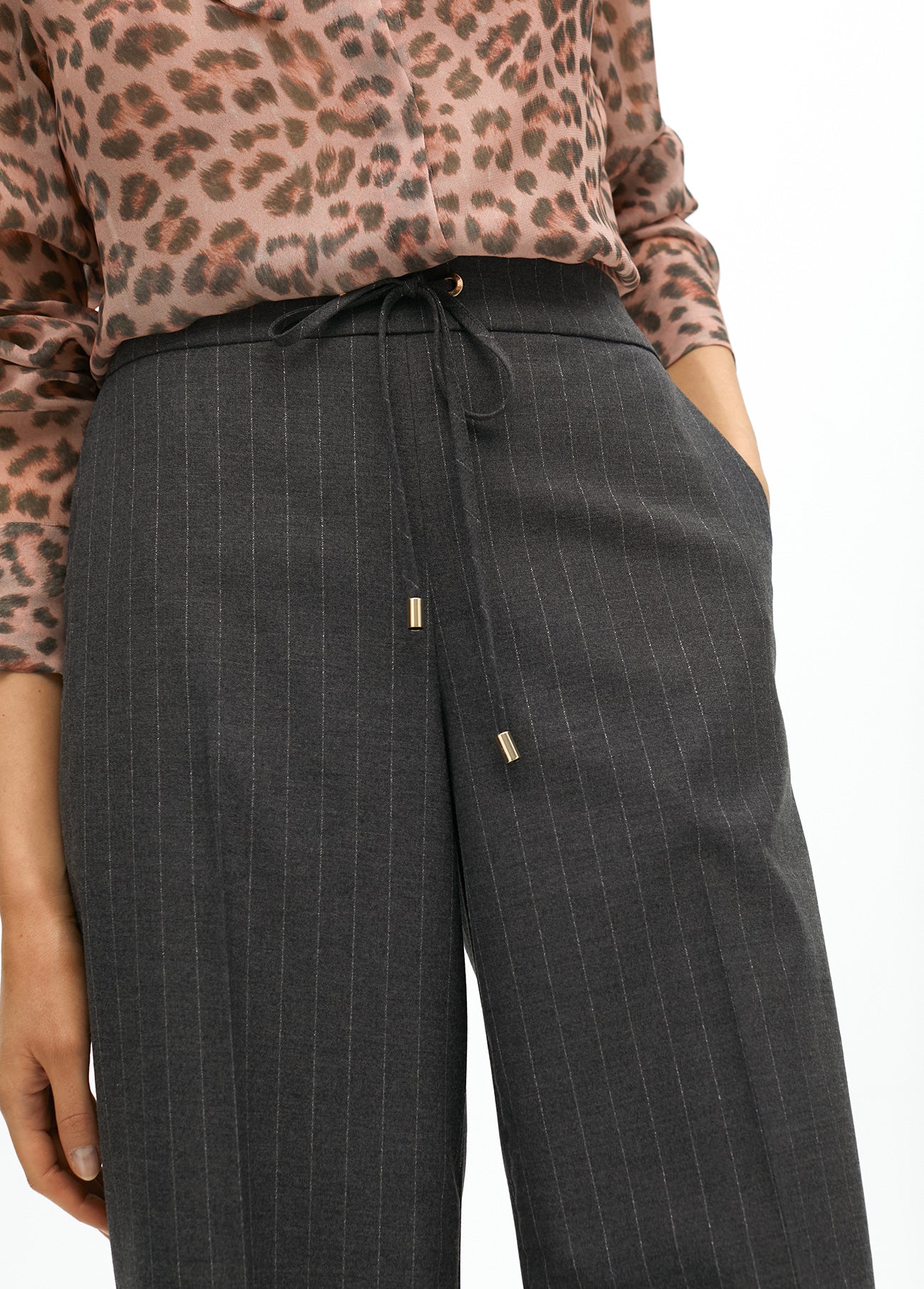 Straight Pinstripe Pants with Elastic Waist