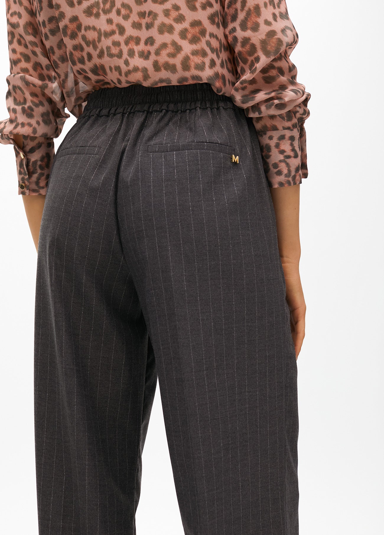 Straight Pinstripe Pants with Elastic Waist