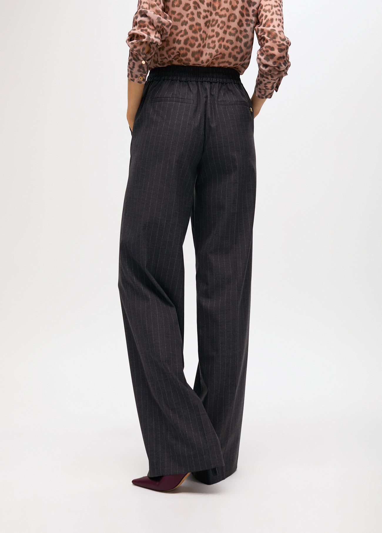 Straight Pinstripe Pants with Elastic Waist