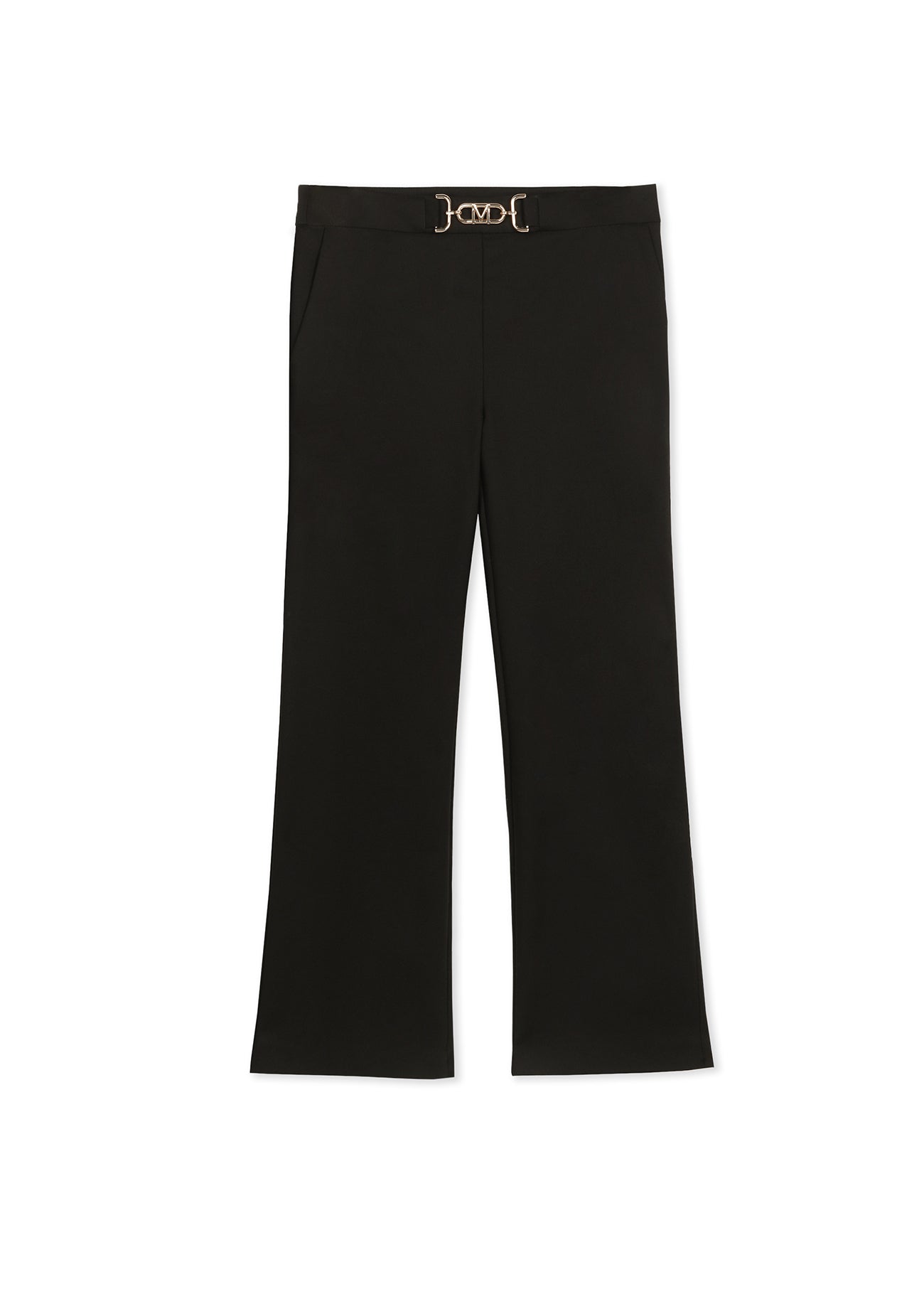 Cropped flared trousers with rhinestone detail at the waist
