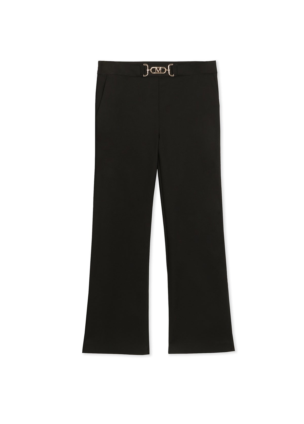 Cropped flared trousers with rhinestone detail at the waist