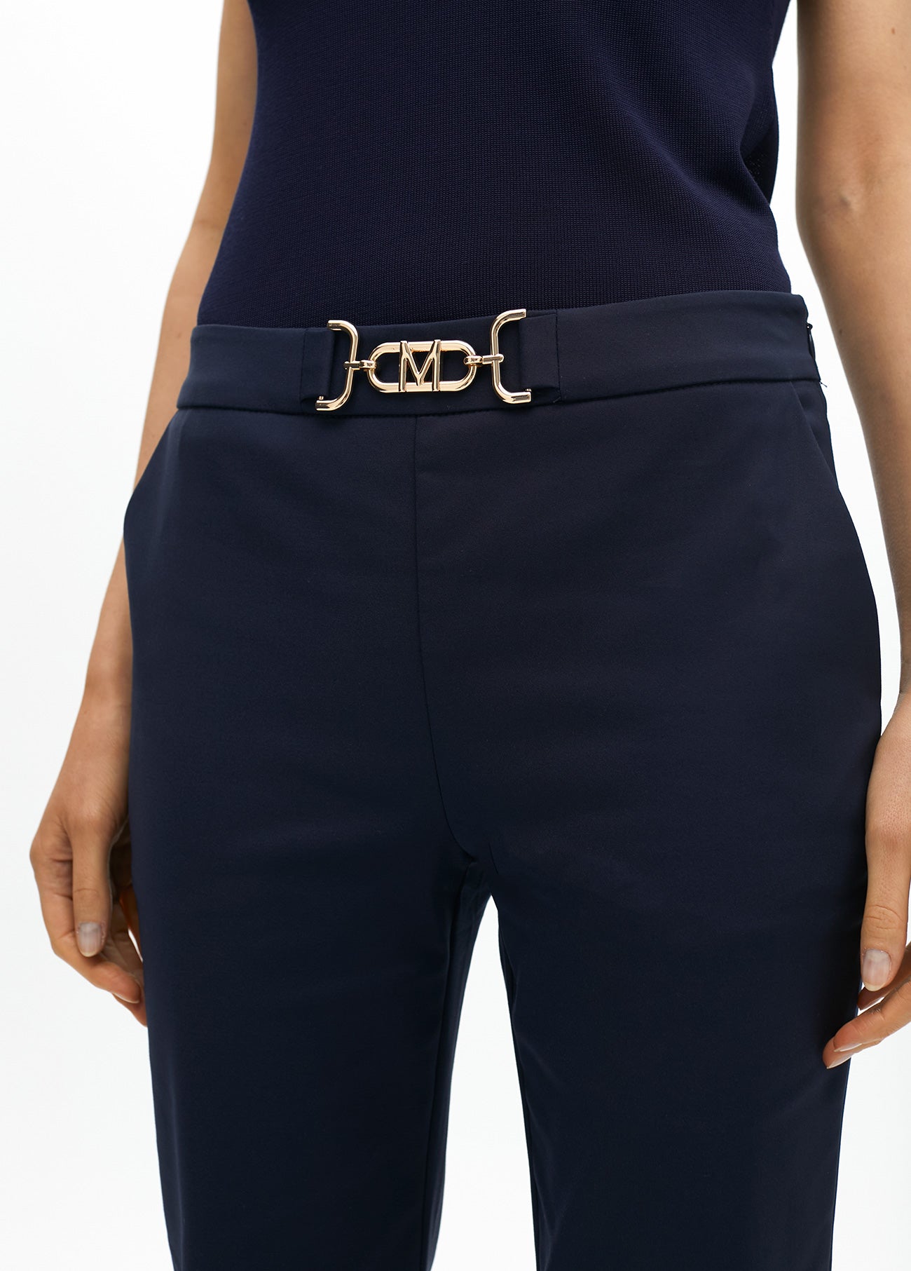 Cropped flared trousers with rhinestone detail at the waist
