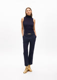 Cropped flared trousers with rhinestone detail at the waist