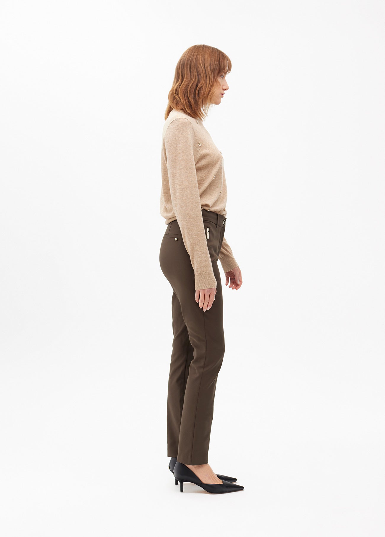 Stretch fabric trousers with zipped pocket