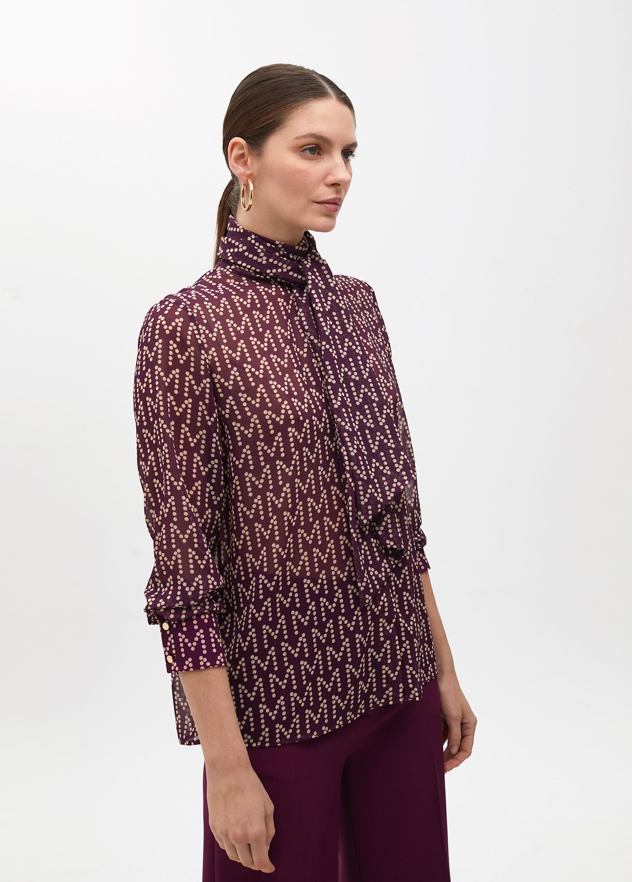 Logo Pattern Blouse with Neck Tie
