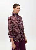 Logo Pattern Blouse with Neck Tie