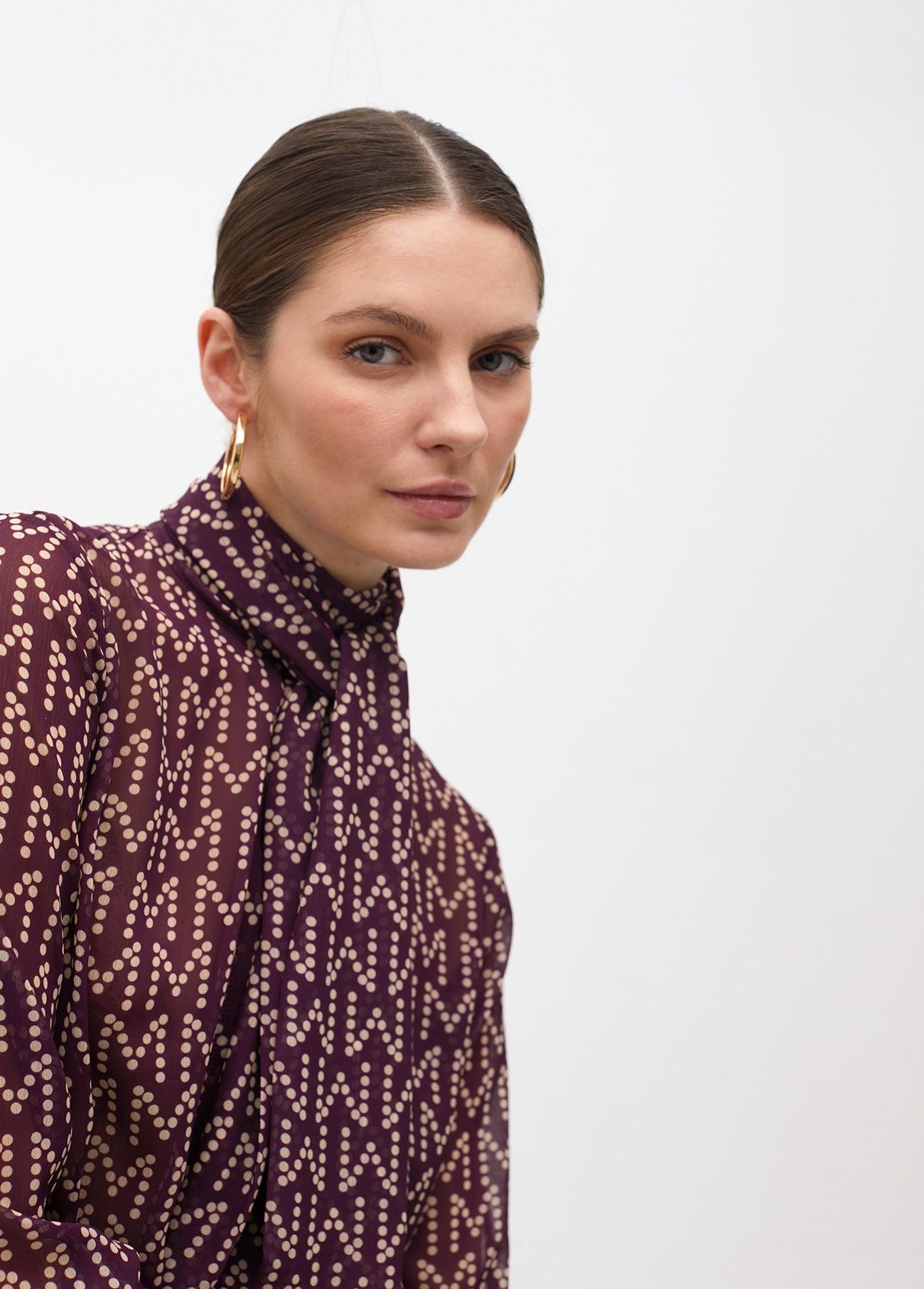 Logo Pattern Blouse with Neck Tie